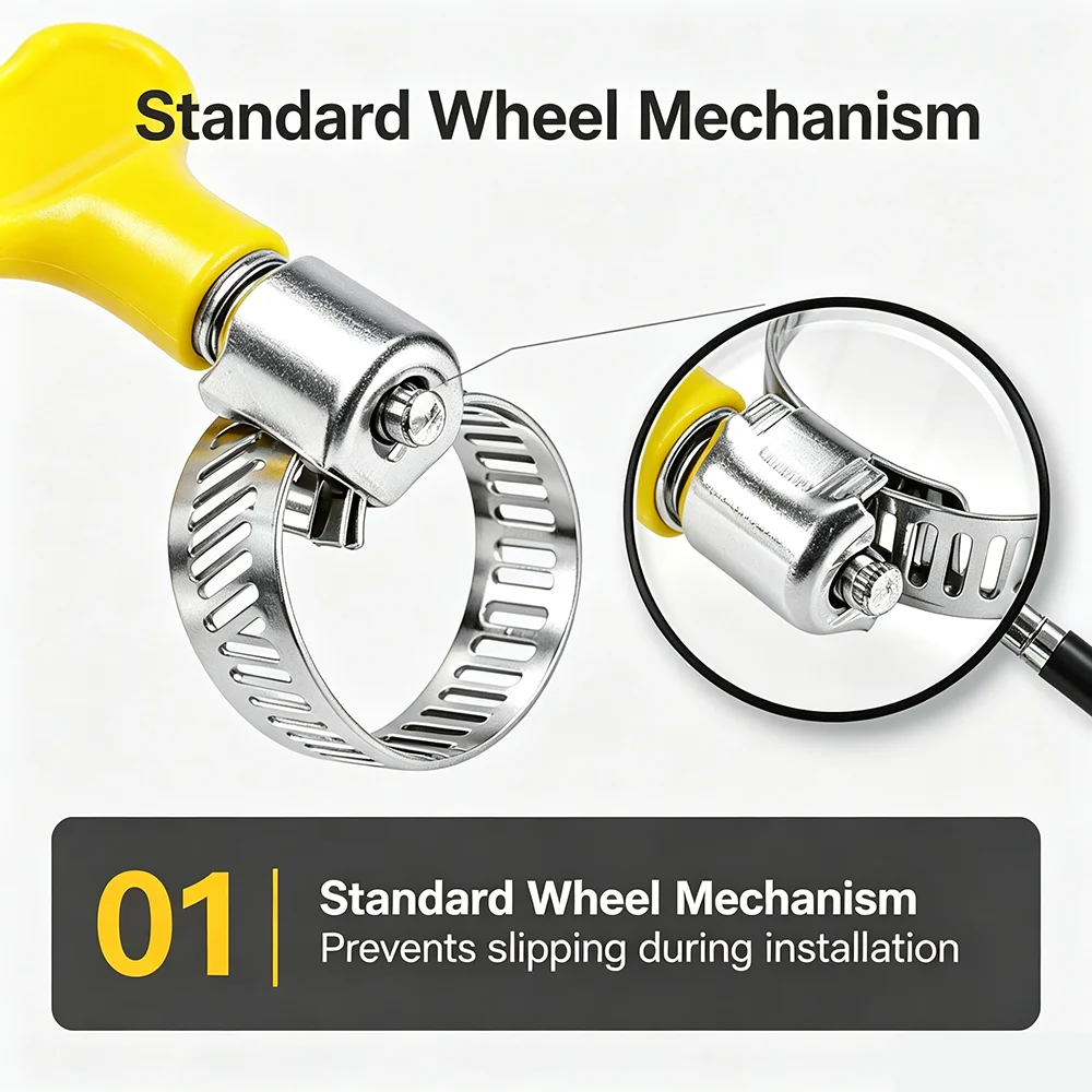 5 Pcs  Adjustable Yellow Plastic Handle Hand Twist Hose Clamps Worm Driving Stainless Steel Pipe Clips For Tube 8-44mm