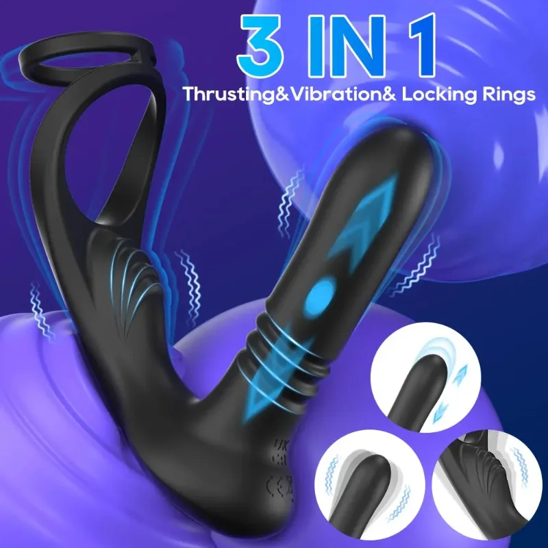 3 FunctionThrusting Vibrator Penis Rings Remote Control Prostate Massager Telescopic Anal Dildo Plug Stimulator Sex Toy for Men 2