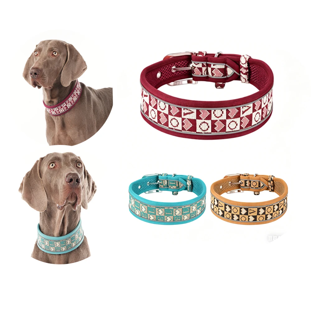 Collier pour chien respirant, laisse pour animaux de compagnie, collier réglable avec boucle en métal, collier réfléchissant pour chiens de chasse de taille moyenne à grande