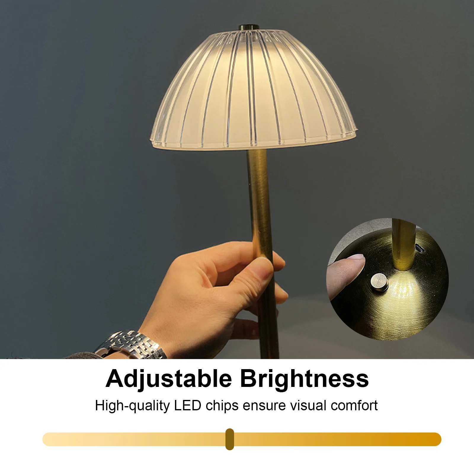 Cordless Table Lamp USB Rechargeable LED Desk Lamp with Touch Control Dimmable 3 Light Colors Bedside Lamp Reading Lamp for Bars