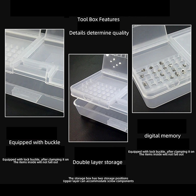 Caja de almacenamiento multifuncional de doble capa, caja de almacenamiento de reparación de teléfonos móviles para tornillos de placa base, herramientas de almacenamiento de piezas pequeñas