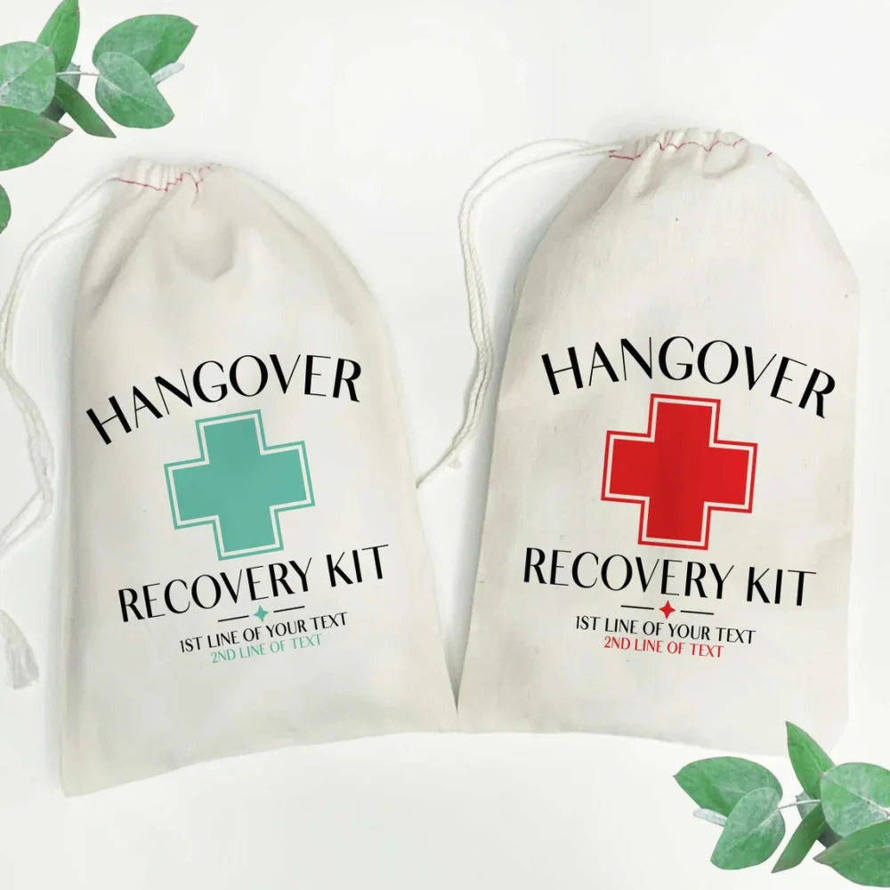 Hangover Recovery Kit Bags-Cross Design Custom Hangover Kit Bags-Adult Birthday Party Favors-30+Colors+3 Sizes Drawstring Bags