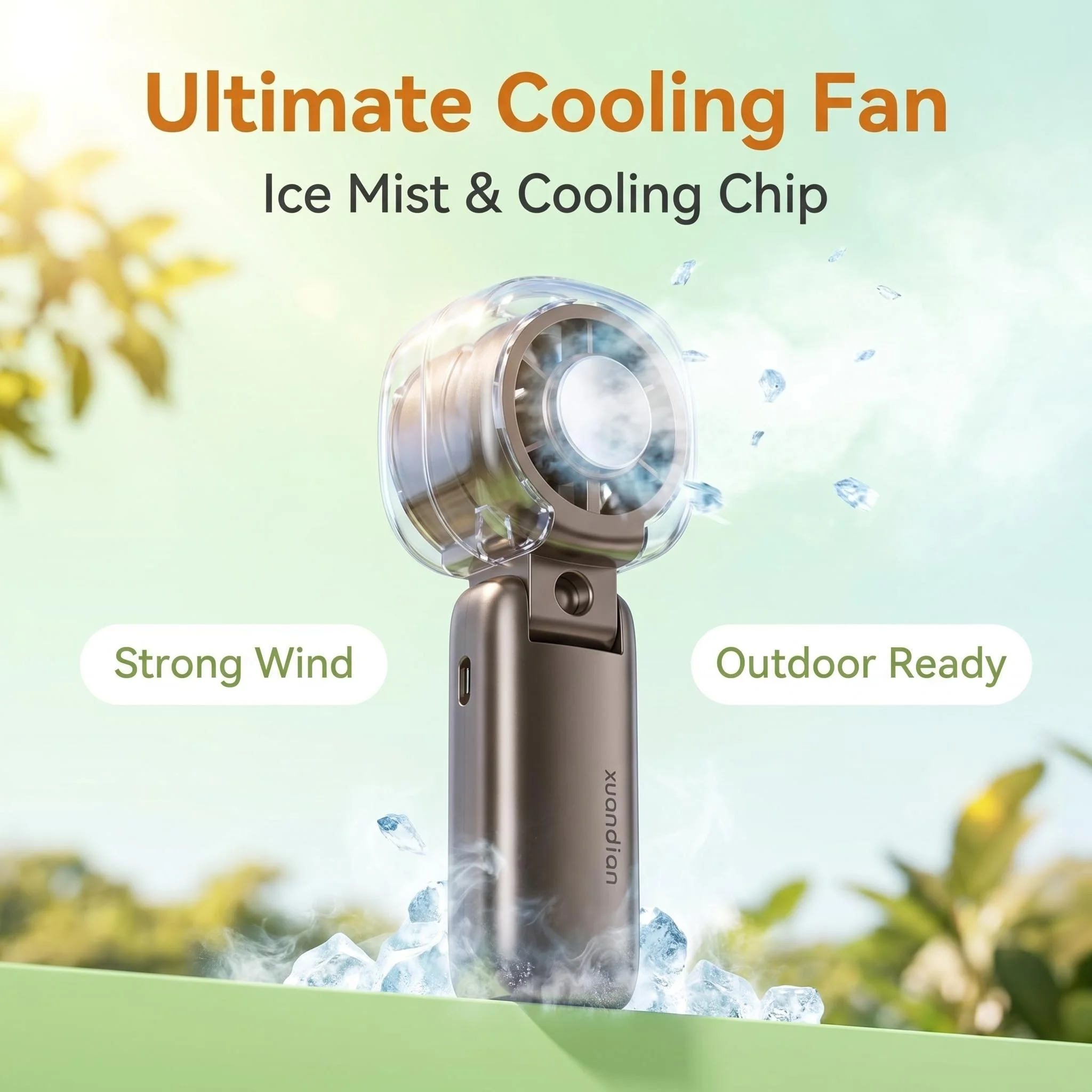 HIGH POWER CHILL AIRFLOW MIST FAN PORTABLE HANDHELD ATOMIZING COOLING FAN WITH LED POWER DISPLAY FOR DAILY OUTDOOR