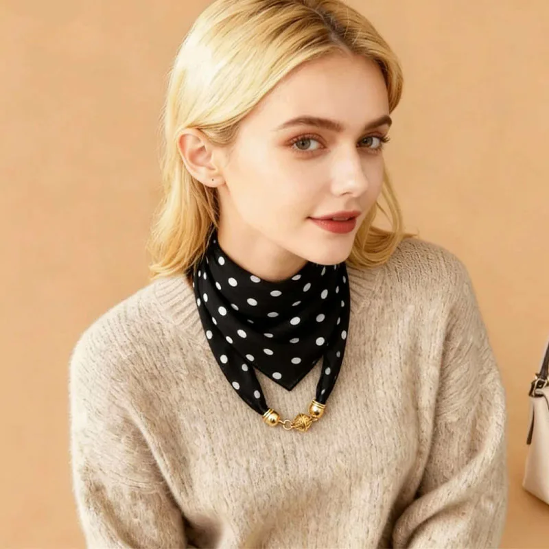 Neuer Magnetverschluss Seidenschal mit Polka Dots für Damen – Sommerlicher Sonnenschutz Chiffon Wickelschal Halstuch Modische Kreuzschals Atmungsaktiv