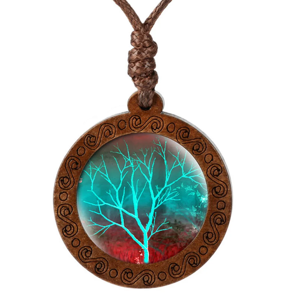 Stammbaum wie des Lebens Kuppel Glas Cabochon Holz Anhänger Halskette für Frauen Männer Schmuck Geschenk mit verstellbaren Wachs Seil Kette – Detail 5