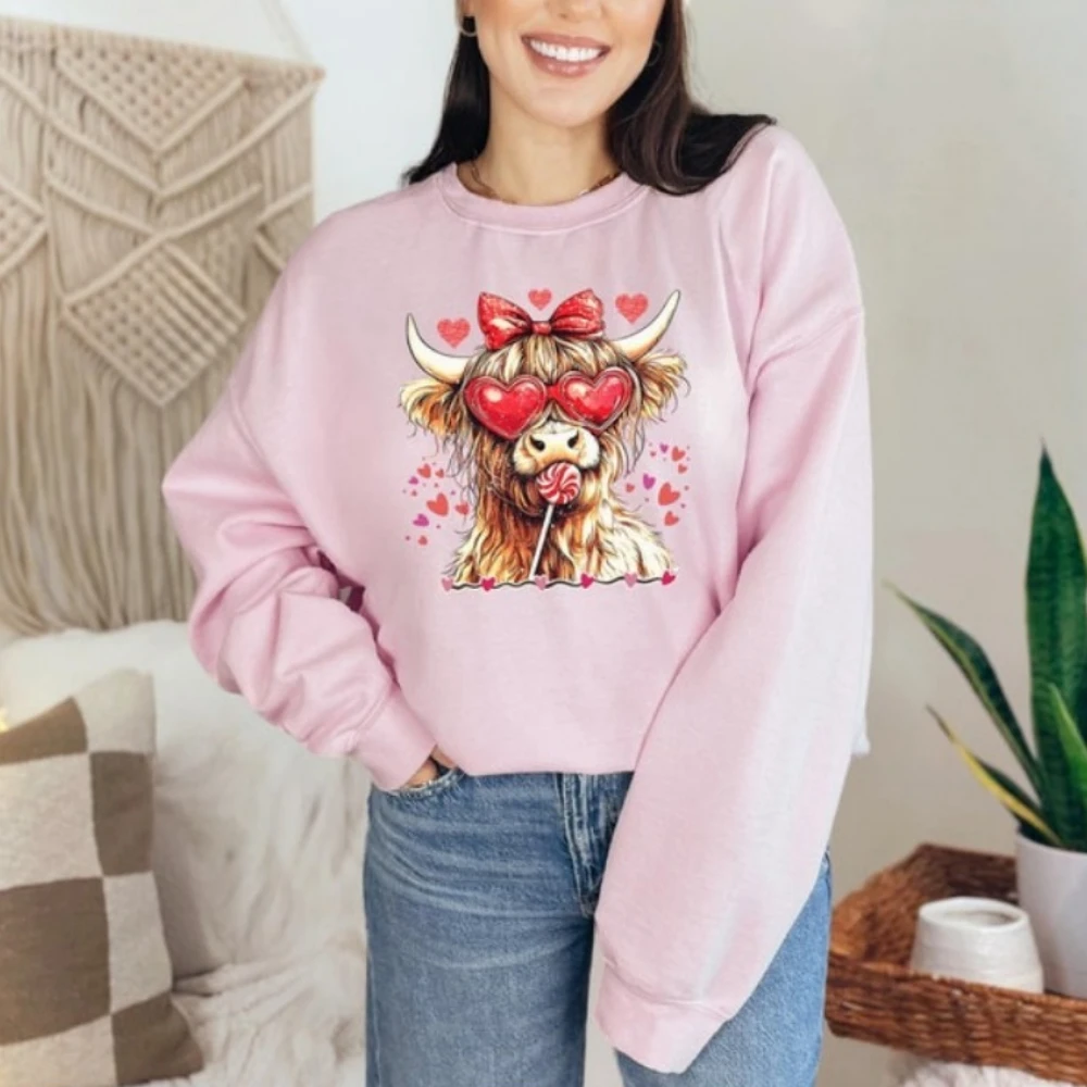

Highland Cow Valentine's Day Sweatshirt Western Valentine Sweatshirt Cow Lover Gift Sweatshirt Novelty Trending Clothes