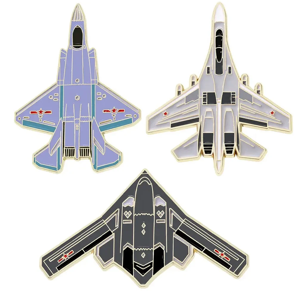Alloy Model Funny Fighter Jet Awacs Enamel Brooches Transport Plane Helicogyre Tanker Aircraft Golden Pins Fans Badge Lapels