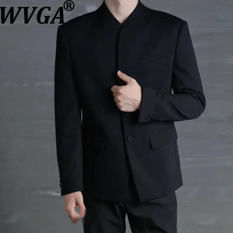 WVGA Spring Autumn New Men's Chinese Style O-Neck Fashion Single-breasted Blazer Niche Casual Padded Shoulder Jackets Ins W27927