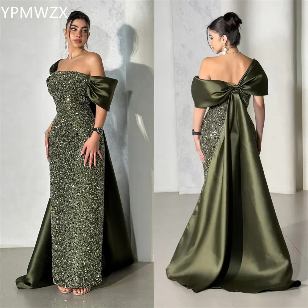 Customized Evening Dress Formal Women YPMWZX Off-the-shoulder Column Floor Length Skirts Sequin Draped Knot Bespoke Occasion Dre