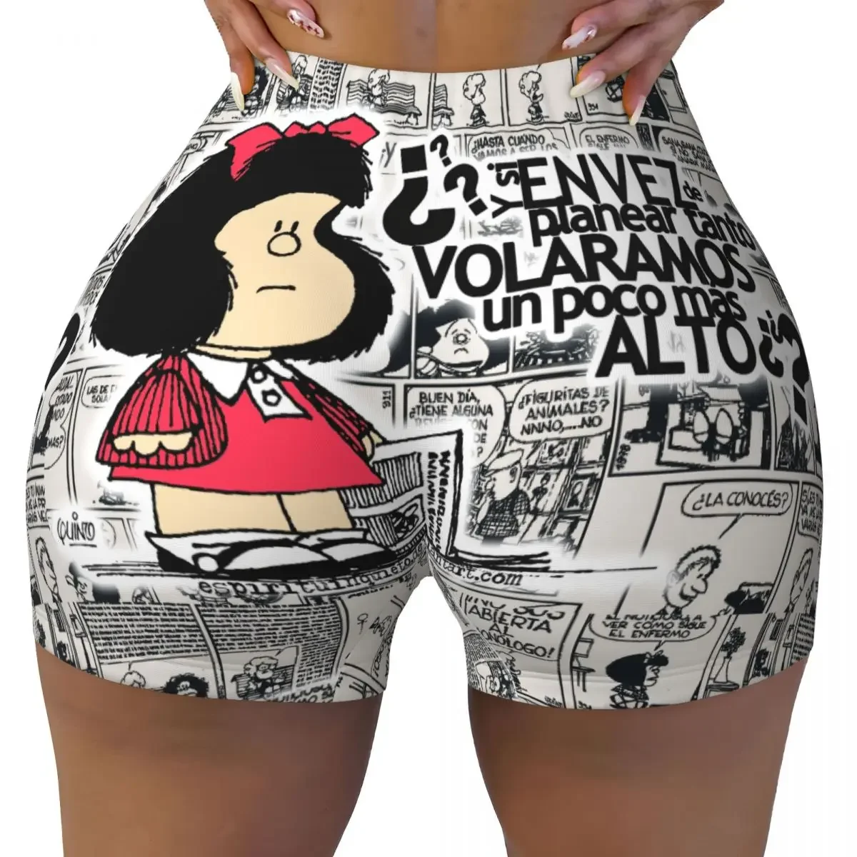 Custom Women\'s Mafalda Cartoon Workout Yoga Shorts Anime Gym Athletic Biker Running Shorts