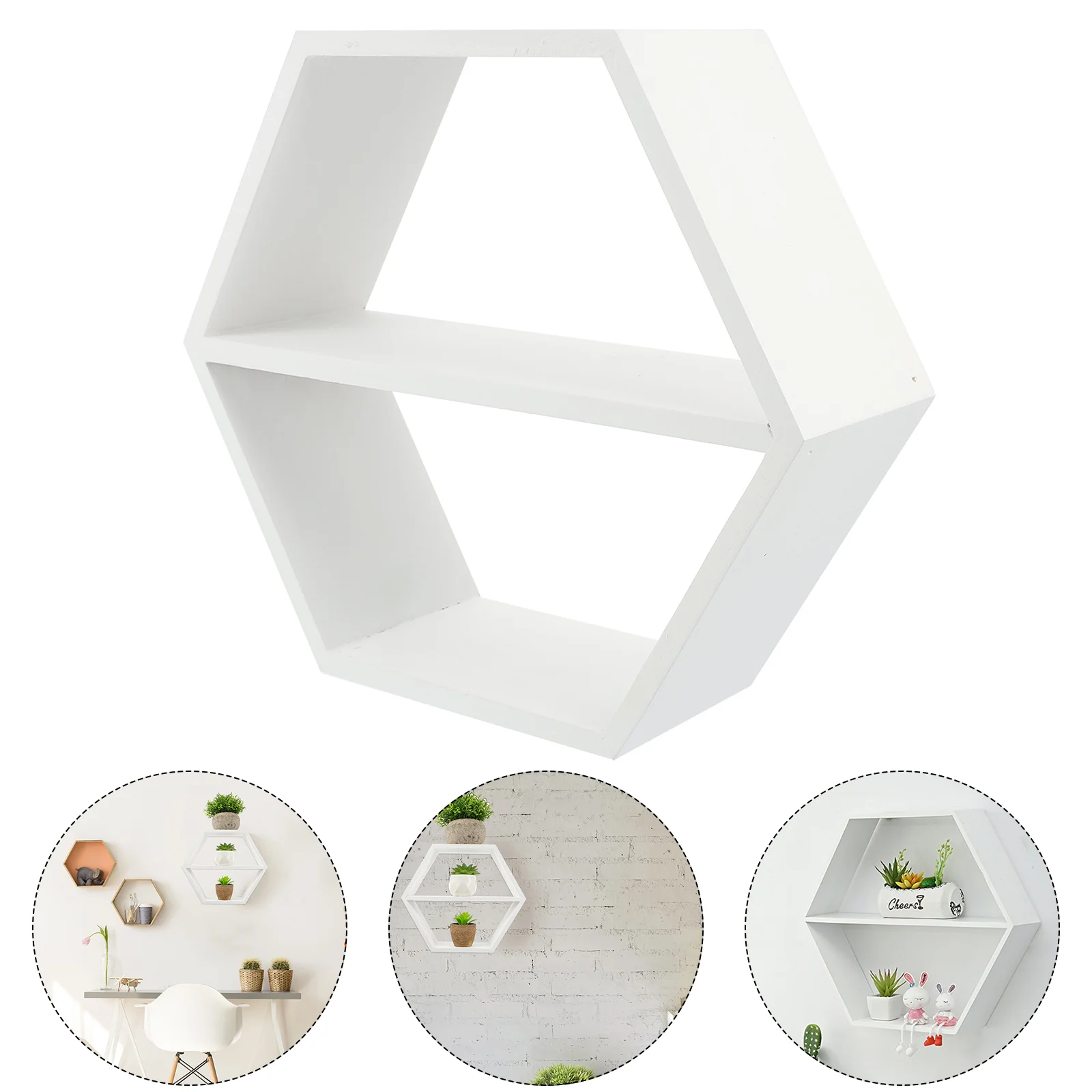 

Wooden Wall mounted Shelf Hexagonal Design Storage Rack Flowerpot Holder Punching Free Stand Home Storage ganization Decorative
