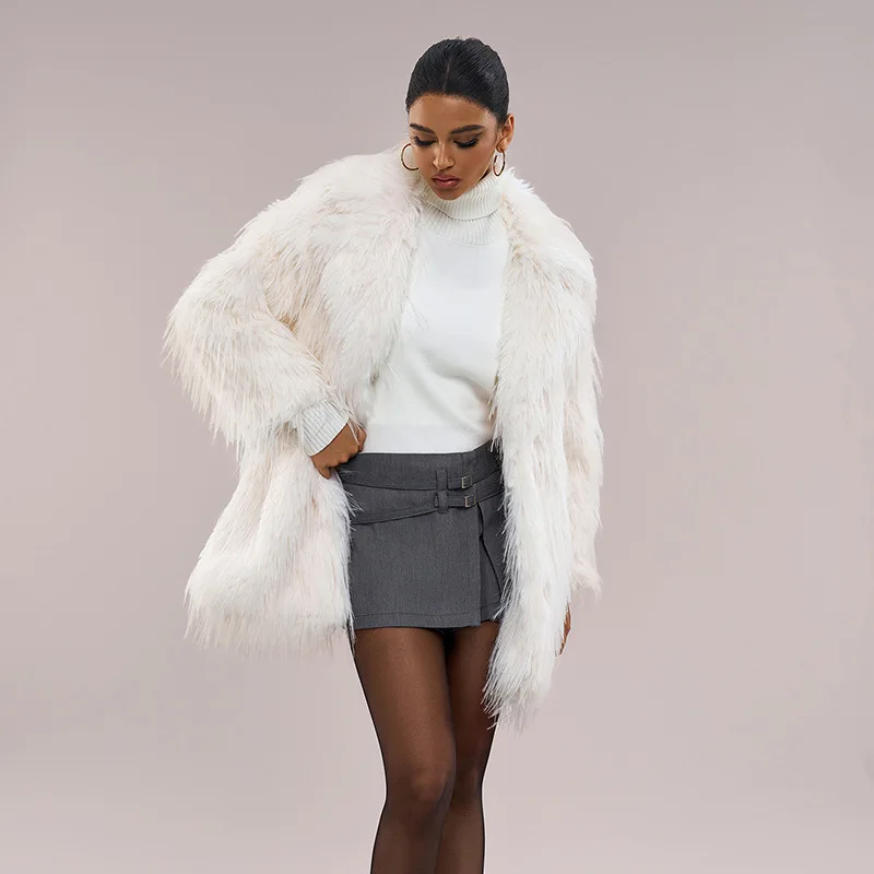 Casaco Toka Imitation Fox Fur para Mulher, Cinto, Moda Outono e Inverno