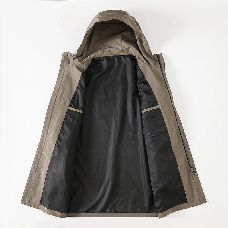 

Водонепроницаемое ветрозащитное мужское уличное пальто-джат со стойкой, повседневное однотонное пальто средней длины с капюшоном на молнии