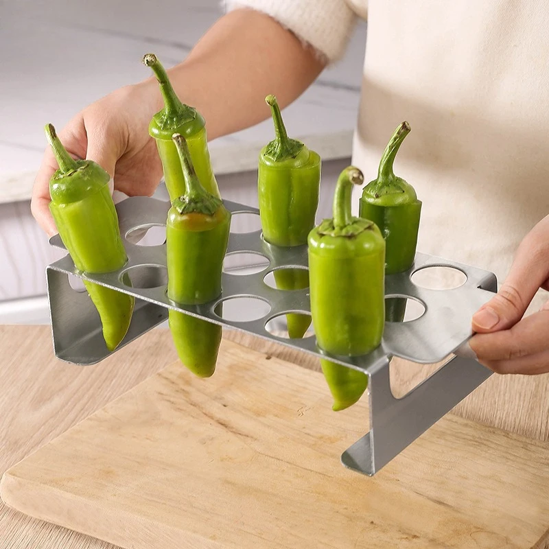 430 Stainless Steel Chili Grill Rack Non‑Stable 18‑Hole Barbecue Holder Outdoor BBQ Cooking Tool For Pepper Placement Accessory