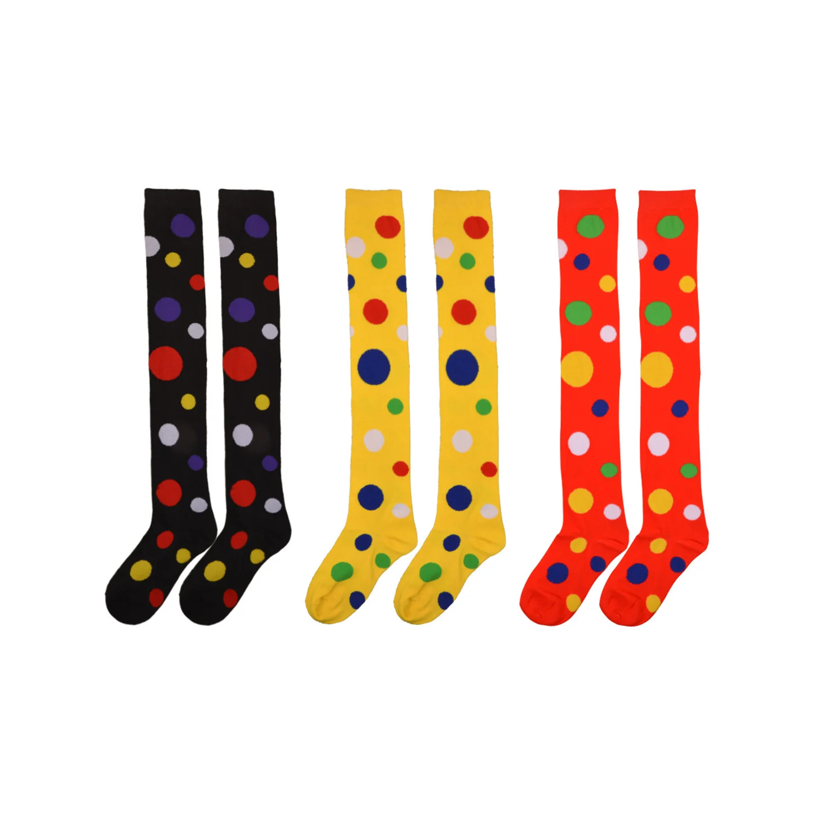

Polka dot over-the-knee socks three-color combination (1 pair each of black/yellow/red)