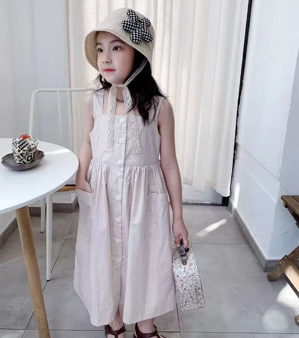 

Летняя детская одежда для девочек, детские платья, платье-бретелька без рукавов, летнее минималистичное платье для девочек в отпускном стиле