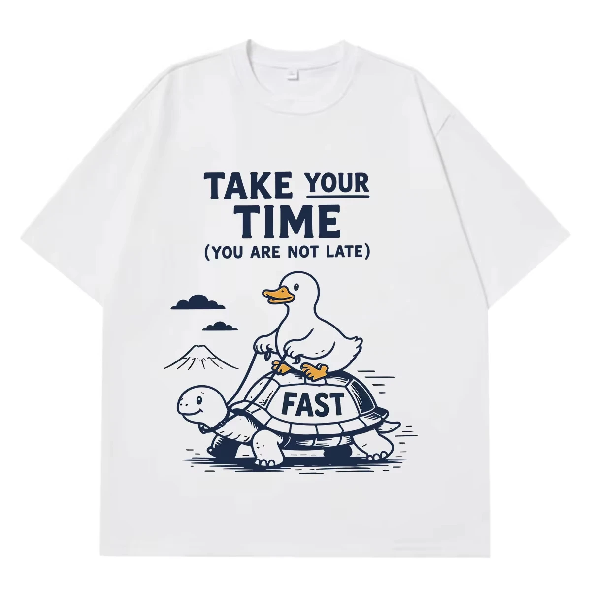 Funny Duck and Turtle Take Your Time Duck Fashion Graphics T-shirt Men Women Hip-hop T-shirt Summer Loose Casual Cotton T-shirts