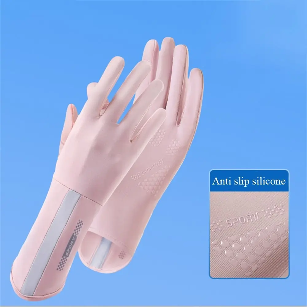 Thin Sunscreen Gloves Fashion Ice Silk Mid-long Anti-UV Mittens Elastic Slip Resistant Sun Protection Gloves Summer Spring