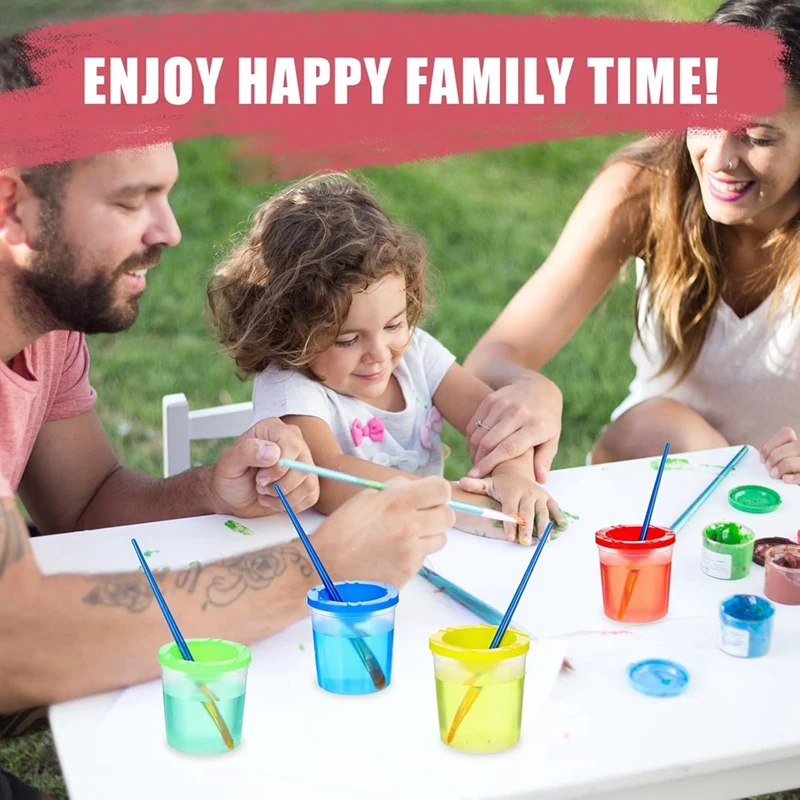 蓋付きペイントカップ 24 パック - こぼれないペイントウォーターカップ、塗装用の再利用可能なこぼれ防止ペイントカップ、(4 色)