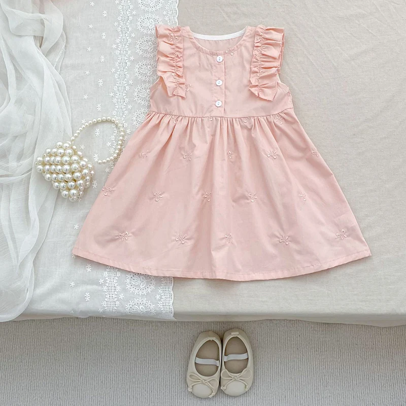 Neue Sommer Mädchen Casual Kleid Gestickte Schleife Ärmellose Weste Kleid 1-5 Jahre Kinder Kleidung Baby Mädchen Prinzessin kleid