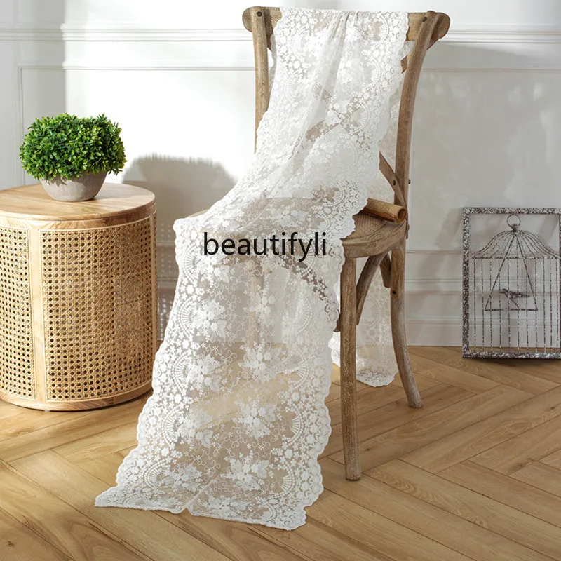 

YJ French Beautiful Three-Dimensional Embroidered Cotton Lace Table Runner Wedding Celebration Decoration Fabric