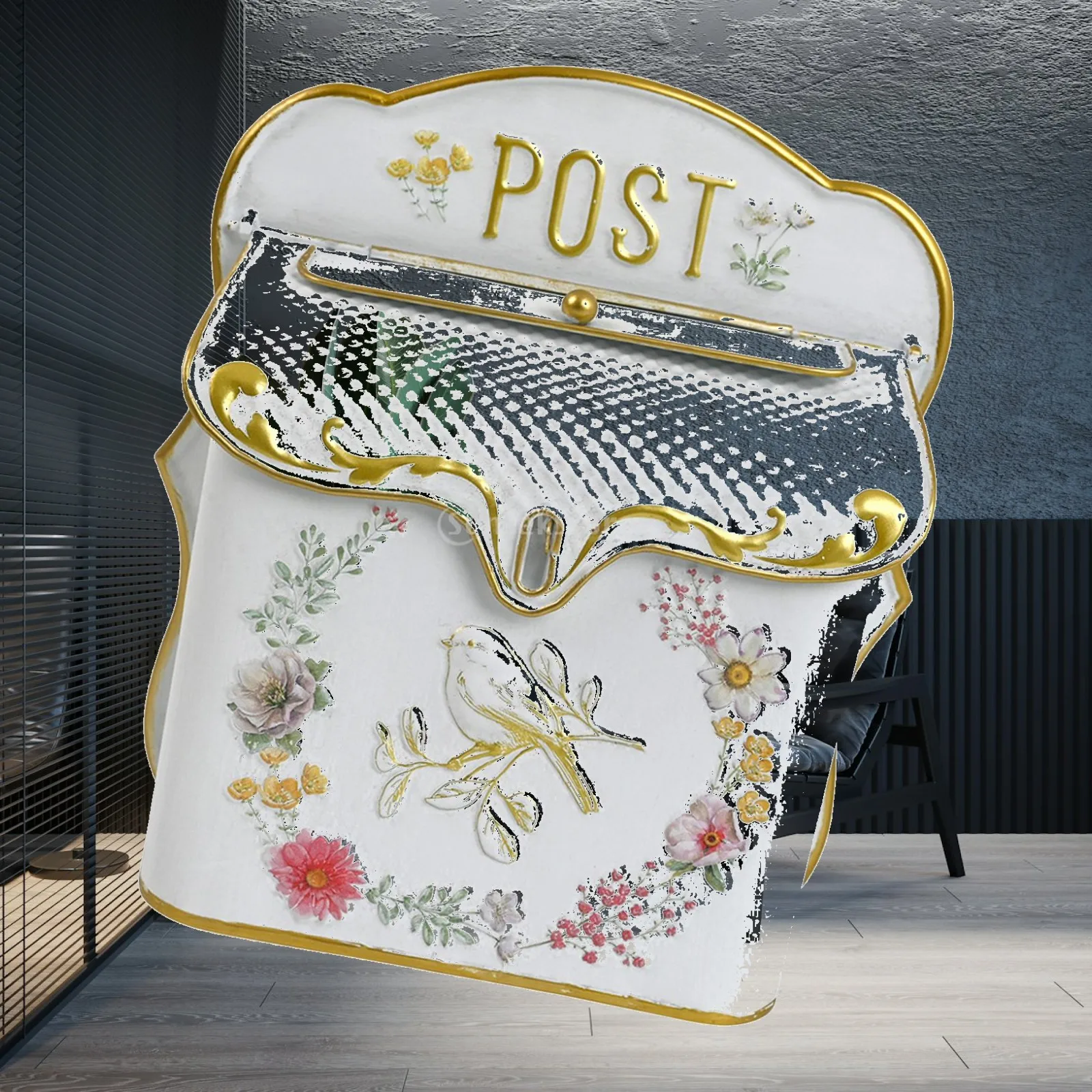 Wall Mount Mailbox Post Box Metal Charm Decorative Vintage Style Large Mail Box for Entryway Outside Garage Garden Fence