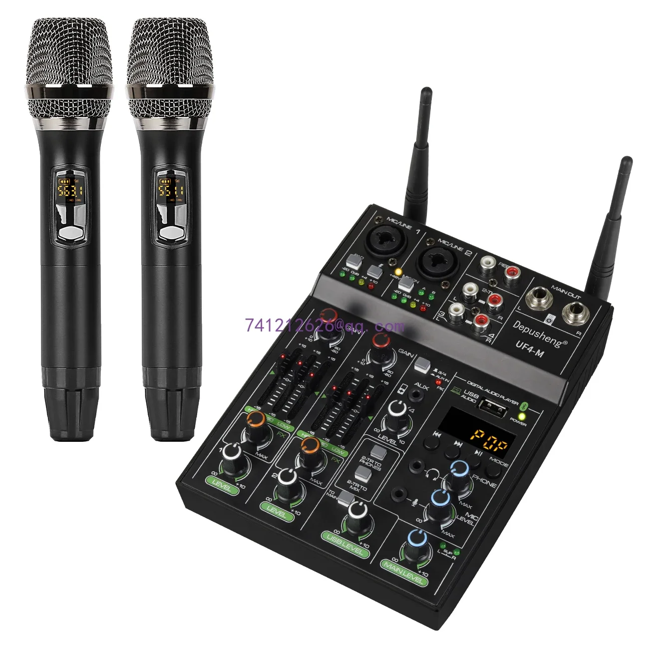 Professional 4Channels 48V USB Audio Interface Reverb Wireless Microphone For KTV