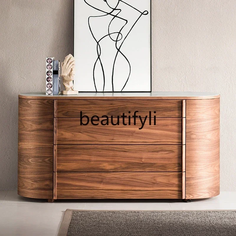 

Italian black walnut side cabinet, rock slab bedroom audio-visual cabinet, TV cabinet, drawer storage