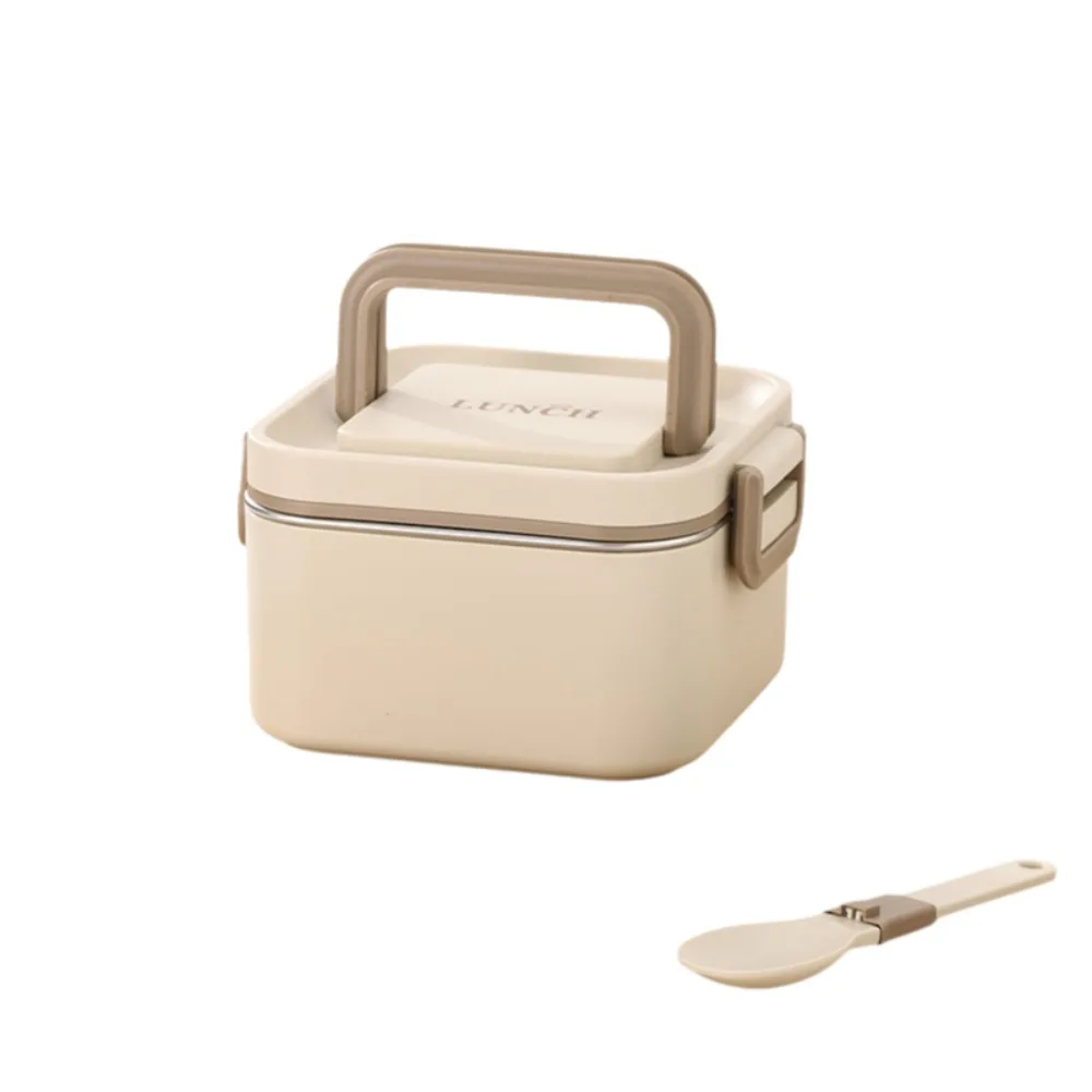 

304 Stainless Steel Square Lunch Box Leakproof with Spoon Lunch Container Detachable Airtight Lid Food Storage Box Adult