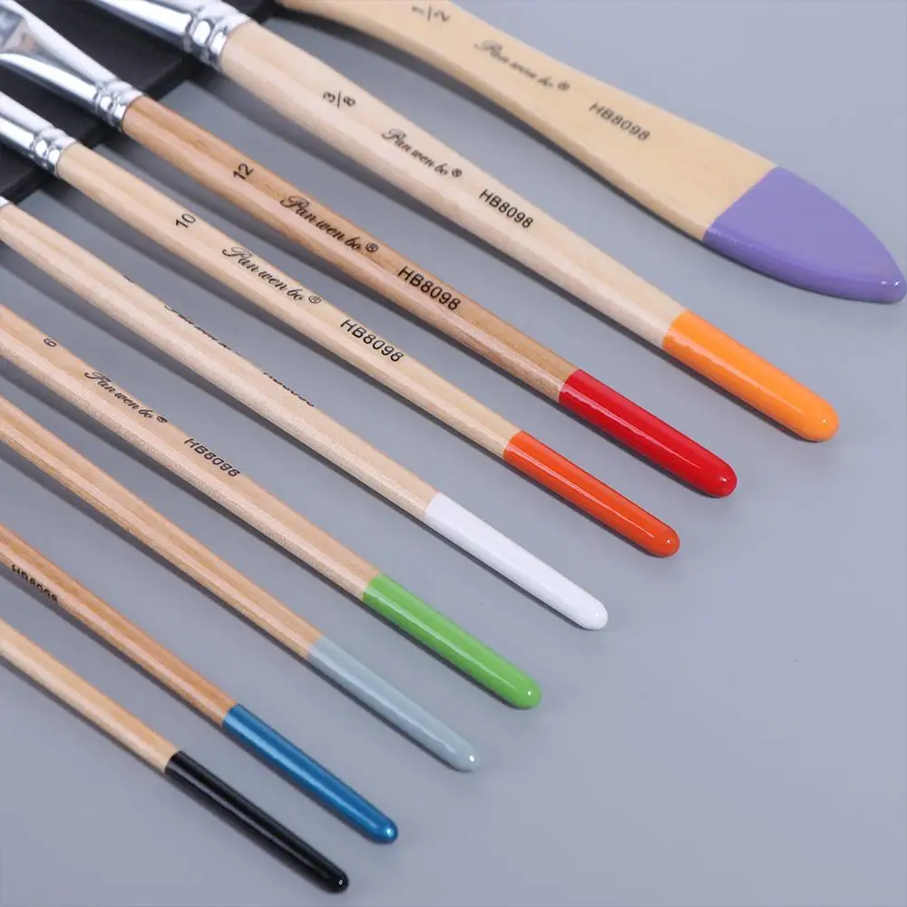 

9Pcs/Set Multifunctional Nylon Hair Paintbrush Set Soft Bristled Wooden Handle Art Paint Brushes Lightweight Different Shape