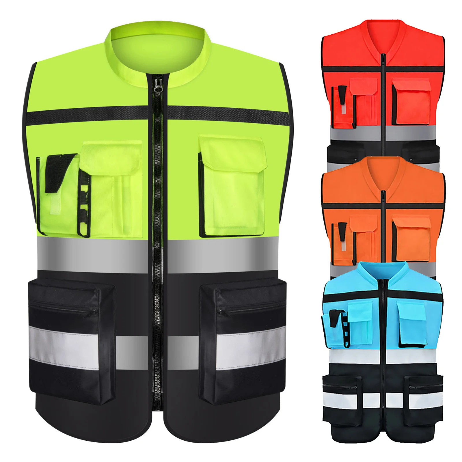 Chaleco reflectante de seguridad de alta visibilidad, ropa de trabajo de dos tonos, diseño de bolsillos, 5 colores, ropa de Ciclismo de seguridad de tráfico al aire libre