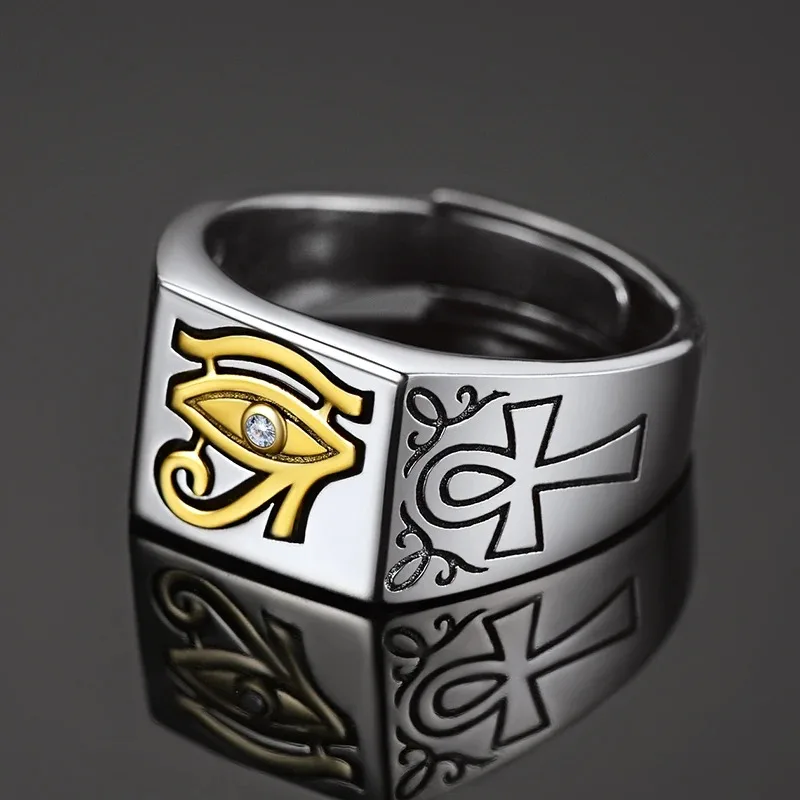 Egyptian Vintage Men Eye Of Horus Ring Fashion  925 Sterling Silver Ring Punk Biker Amulet Jewelry Gift