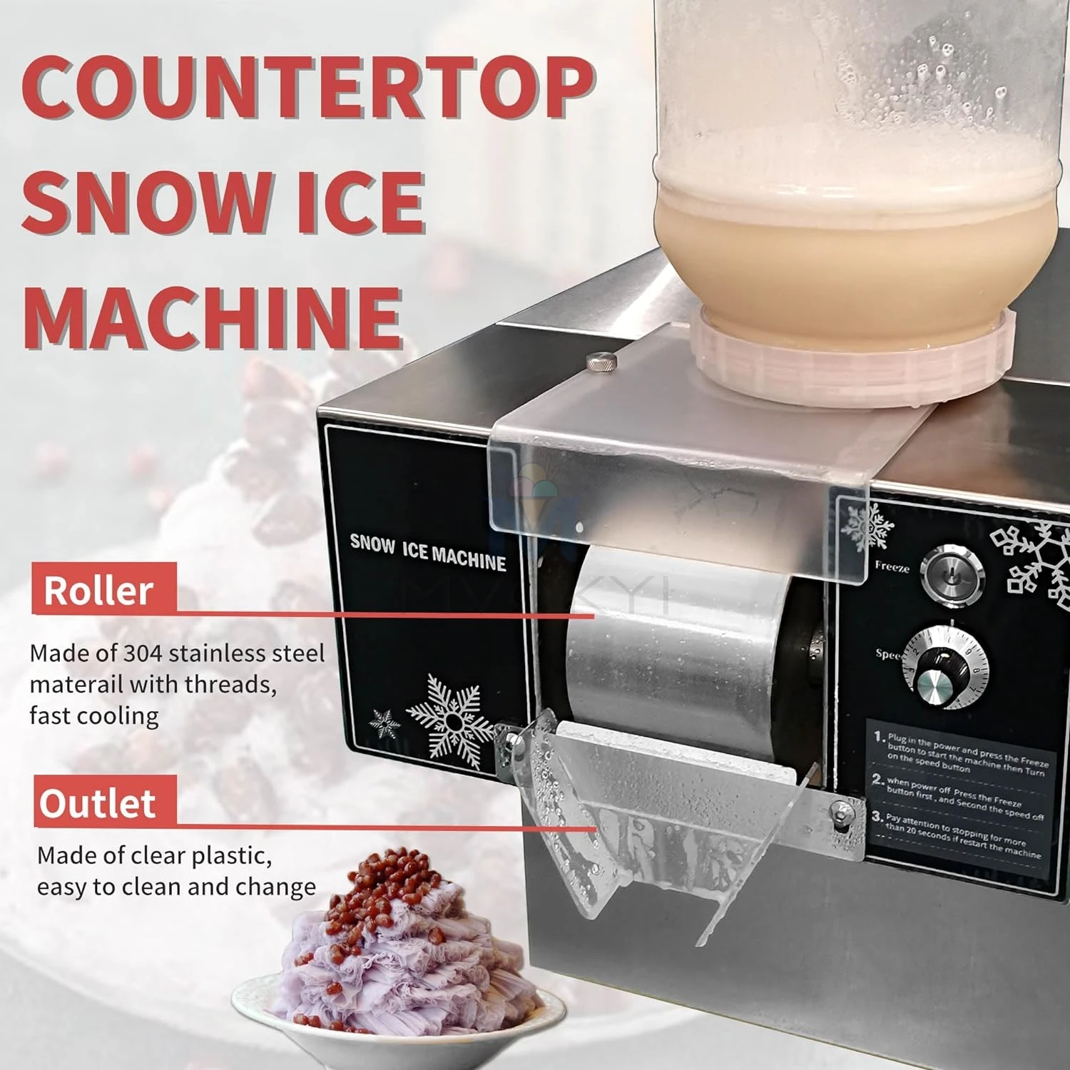 Mvckyi 60KG/day Snowflake Ice Crush Maker/Korean Milk Snow Ice Shaving Machine Snowcook/Snow Flake Ice shaving Machine