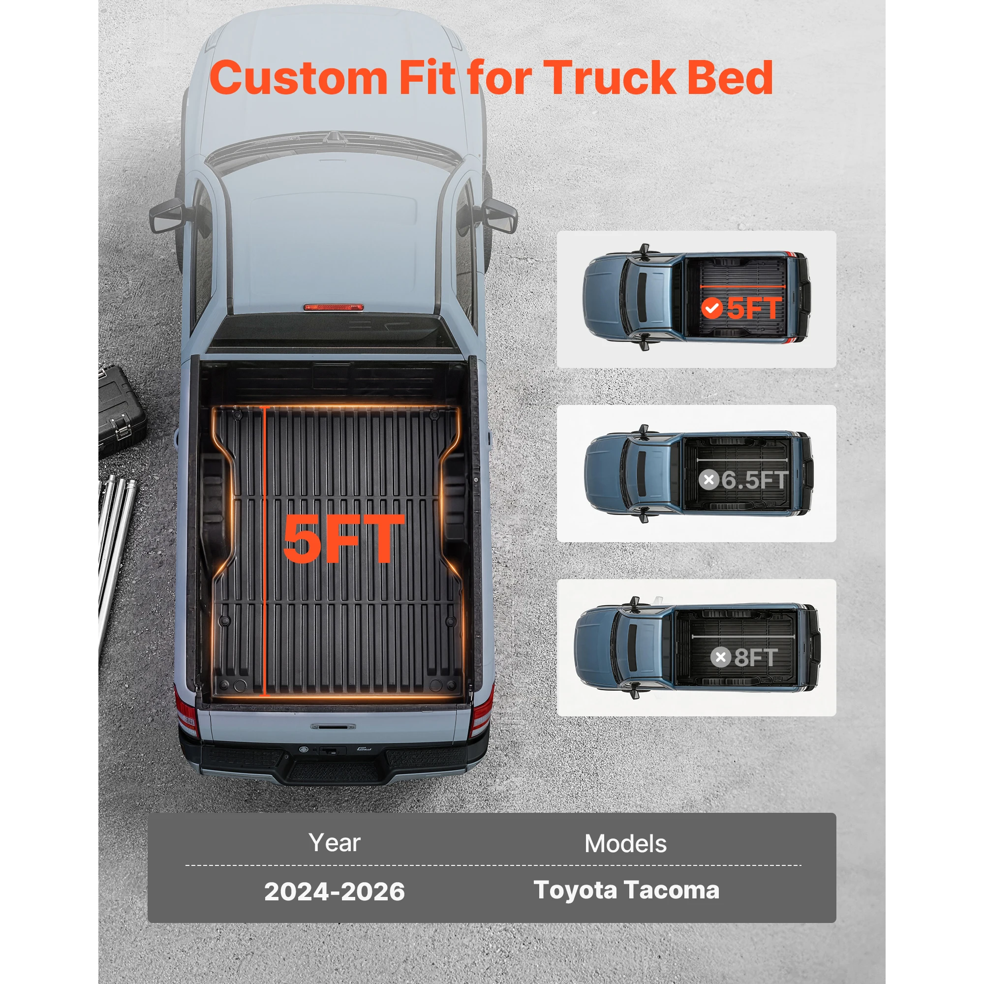 SucceBuy Truck Bed Mat Heavy Duty Custom Fit Pickup Car Cargo Trunk Liner Replacement for 2024-2026 Toyota Tacoma Accessories