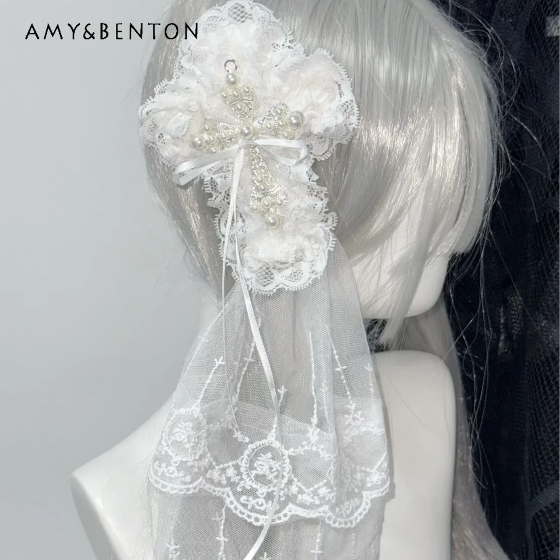 

Japanese Subculture Cute Original Mass Production Mine Series Lace Cross Bow Hairpin Lolita Sweet Cool Girl Hair Accessories