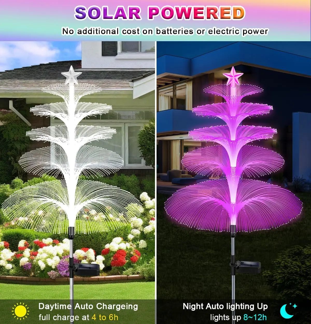 Imagem -03 - Impermeável Solar Jardim Lights Jellyfish Luz com Estrela Camadas Fibra Óptica Mudança de Cor Estaca Flower Fairy Light ao ar Livre