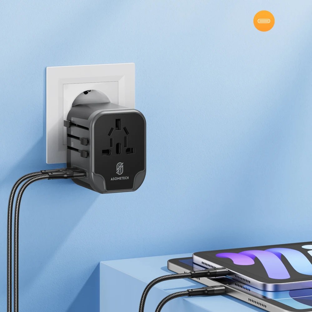 5 in 1 Universal Travel Adapter International Power Plug with 2 USB-C 2 USB-A Worldwide Wall Charger for USA EU UK AUS Plug