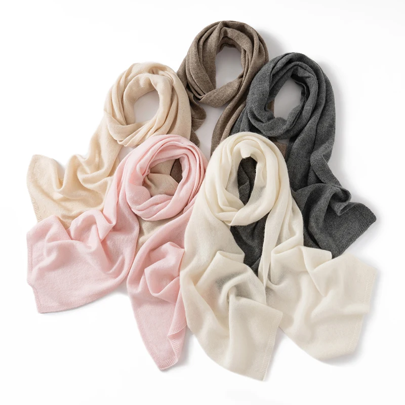 

Новый шикарный женский шарф из 100% кашемира, осенне-зимний кашемировый вязаный однотонный длинный шарф, базовый мягкий теплый шарф, роскошные топы