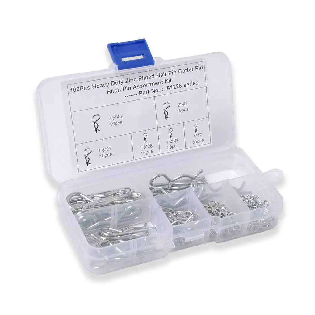100 ชิ้น R ประเภท Spring Cotter Pin คลิปผม Hitch พร้อมกล่องเก็บของ