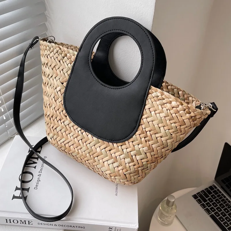 CGCBAG Summer Straw Weave Designe Handbags For Women 2022 Trend Large Capacity Shoulder Bag Simple Female Beach Crossbody Bags