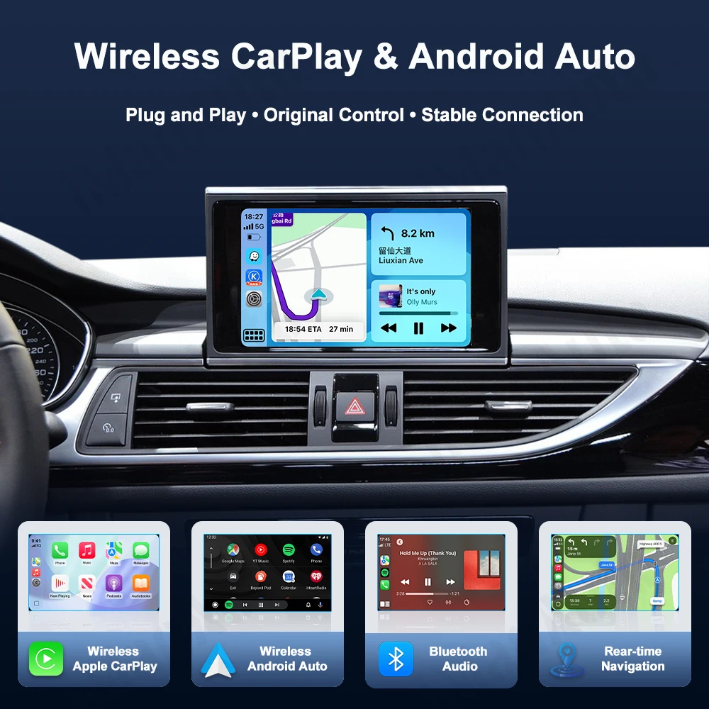 IManAuto Wireless CarPlay Module for Audi A4 B8 A5 Q5 A6 A7 C7 MMI 3G System Navigation with Android Auto MirrorLink Adapter