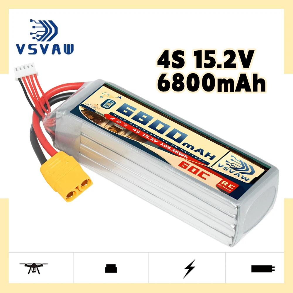 MAX Upgrade 60C/120C VSVAW 6800mAh 15.2V 4S Lipo Battery HV Remote Control Car Model Ship Model FPV Toy Lithium ion Battery