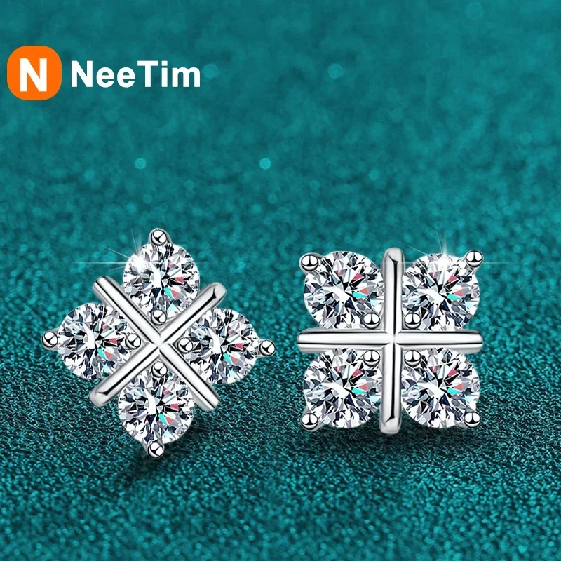 NeeTim D Color Moissanite Stud Earrings For Women Top Quality 925 Sterling Silver Sparkling Diamond Engagement Wedding Jewelry