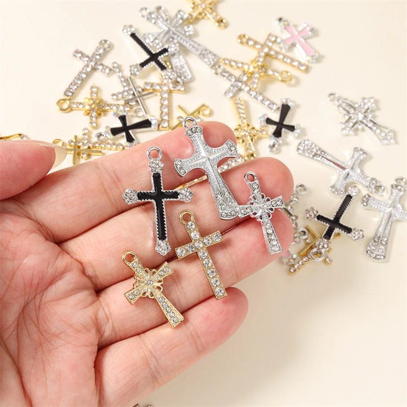 20 Stück gemischte, niedliche Kristall-Metall-Kreuz-Anhänger für die Schmuckherstellung, geeignet für Ohrringe, Halsketten, Armbänder und DIY-Bastelarbeiten. – Detail 2