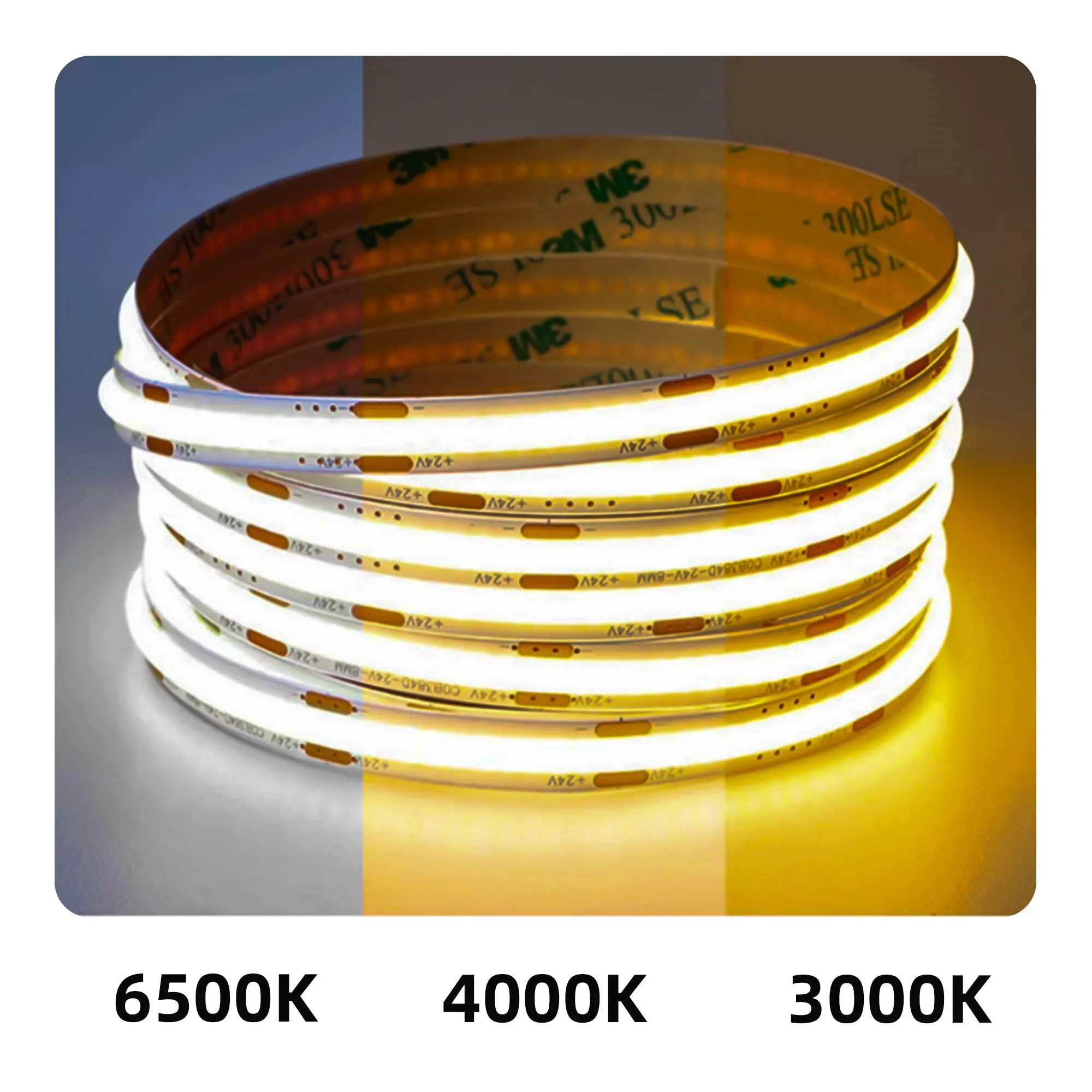 COB Light Strip 400LED 24V/12V Cuttable 3/5/8mm  3000K-6500K   CRI95 High Brightness Flexible LED Strip for Home Commercial Use