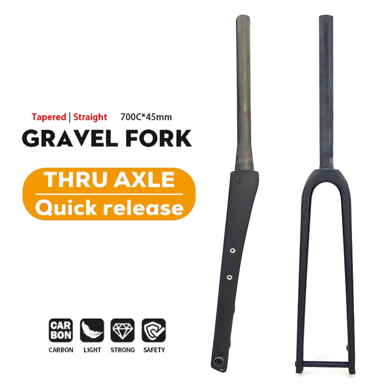 

Гравийная вилка из углеродного волокна, коническая гравийная передняя вилка для велосипеда, велосипедная вилка, черная матовая, 700C x 45C, сквозная ось 12x100 мм