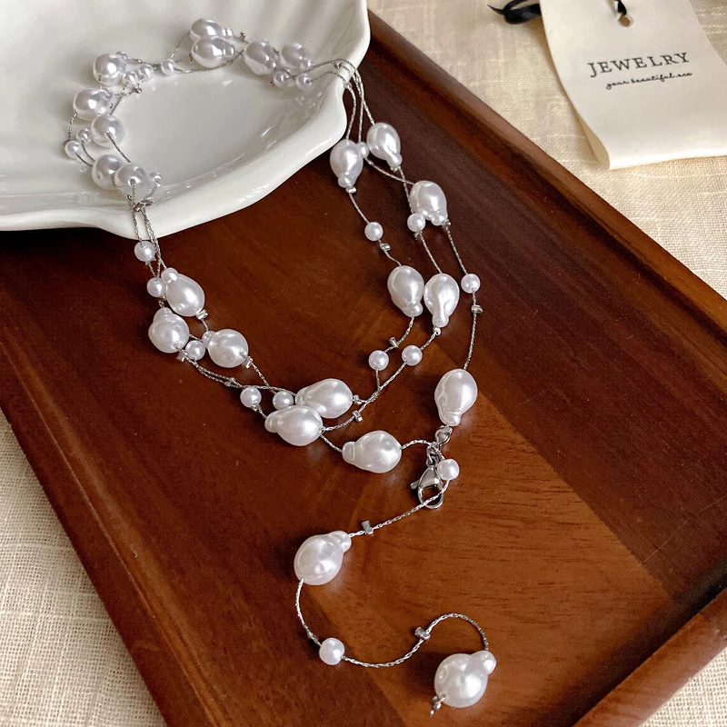 Irregular Long Pearl Necklace For Women Light Luxury Retro Chain Fashion Simple Elegant Accessory