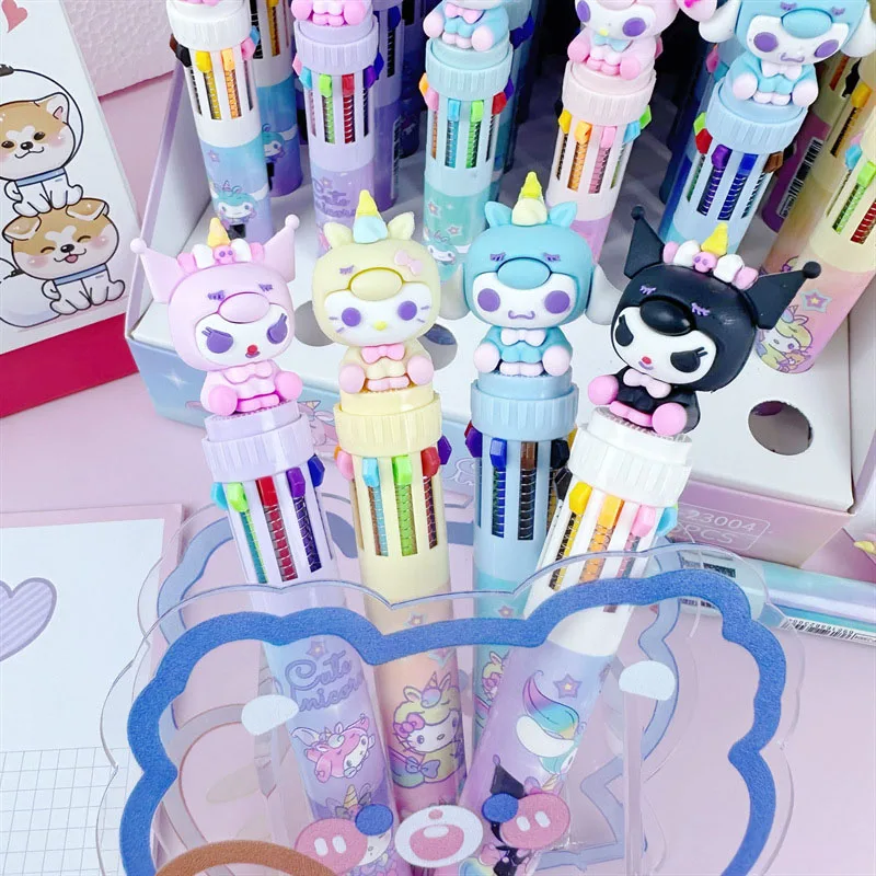 Sanrio Kuromi 24/36pcs Creative Cartoon Kawaii 10-color 0.5mm Ballpoint Pen Student Stationery 10-in-1 Press Multi-color Pen