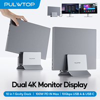 PULWTOP 11 IN 1 Vertical USB C Dock Stand with 2 HDMI 4K 60Hz, USB A/C 10Gbps, USBA 5Gbps, Ethernet, PD, for Type-C Laptops