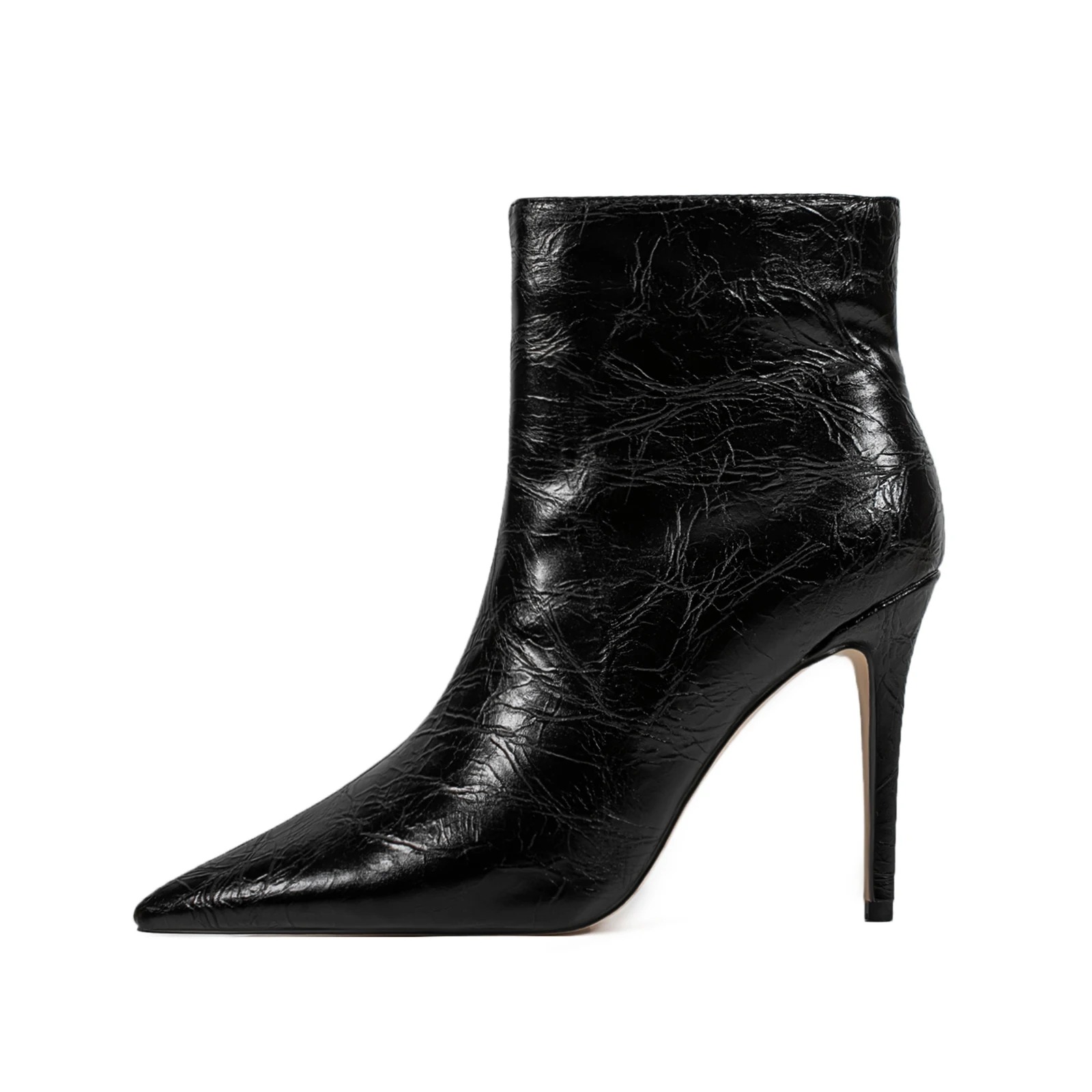 

Arden Furtado 2024 Embossed leather Short boots pointy Super high heel side zipper Modern boots Extra large size Women's Boots